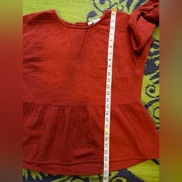 Madewell Lightspun Button-Back Peplum Top In Red Size Small Oversized Cotton - Picture 11 of 11